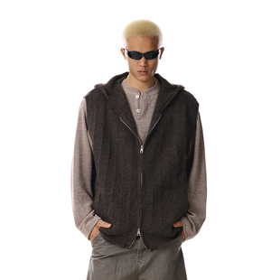 美式复古连帽拉链针织马甲背心男女宽松休闲高级感百搭开衫上衣潮