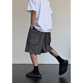 宽松直筒阔腿运动五分裤 男夏季 短裤 高街设计感小众休闲后拉链西装