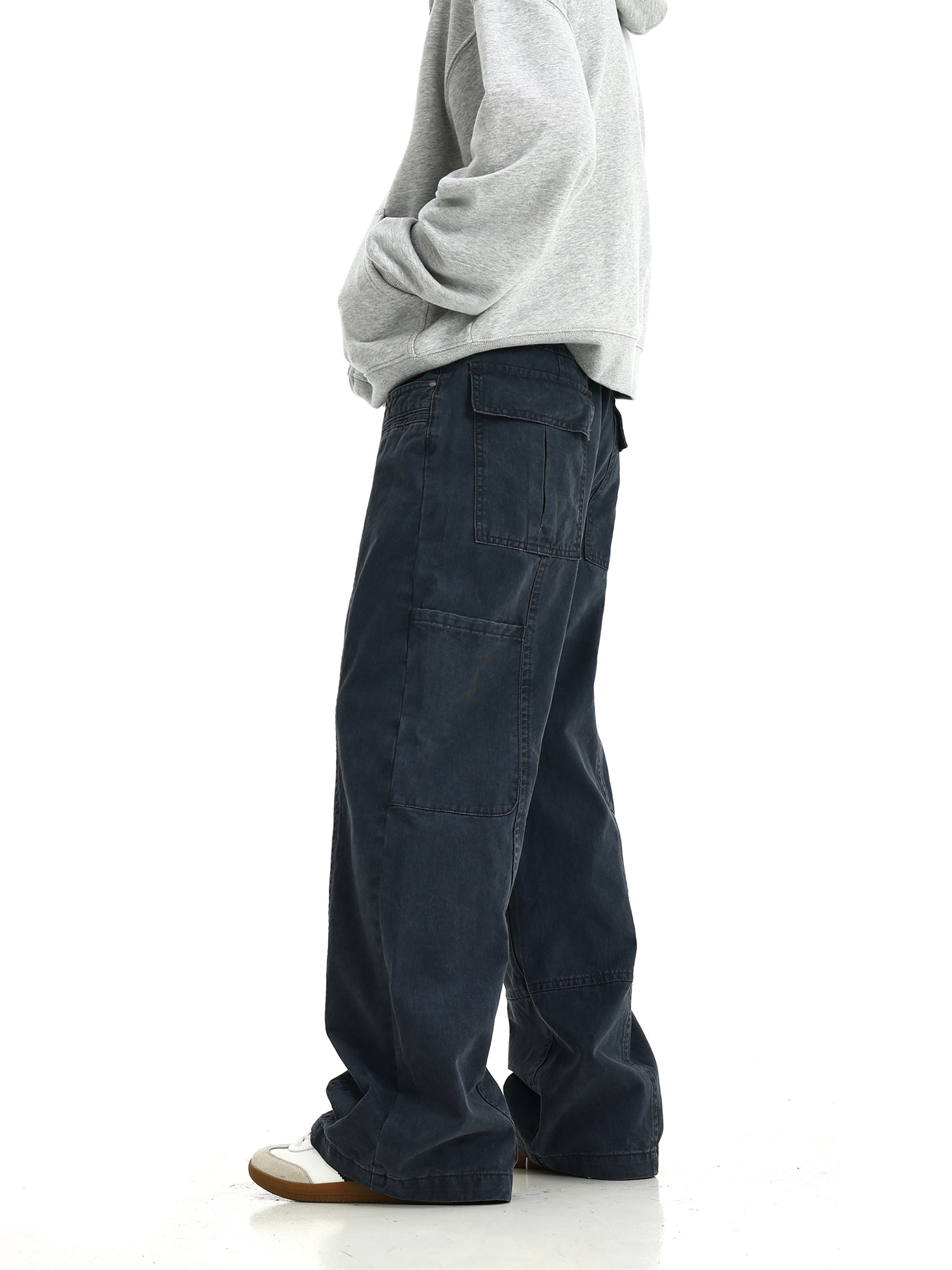 AMERICAN WASH VIBE STRAIGHT CARGO PANTS FOR MEN AND WOMEN COUPLES HIGH STREET RETRO DISTRESSED LOOSE WIDE-LEG SLIM SLACKS