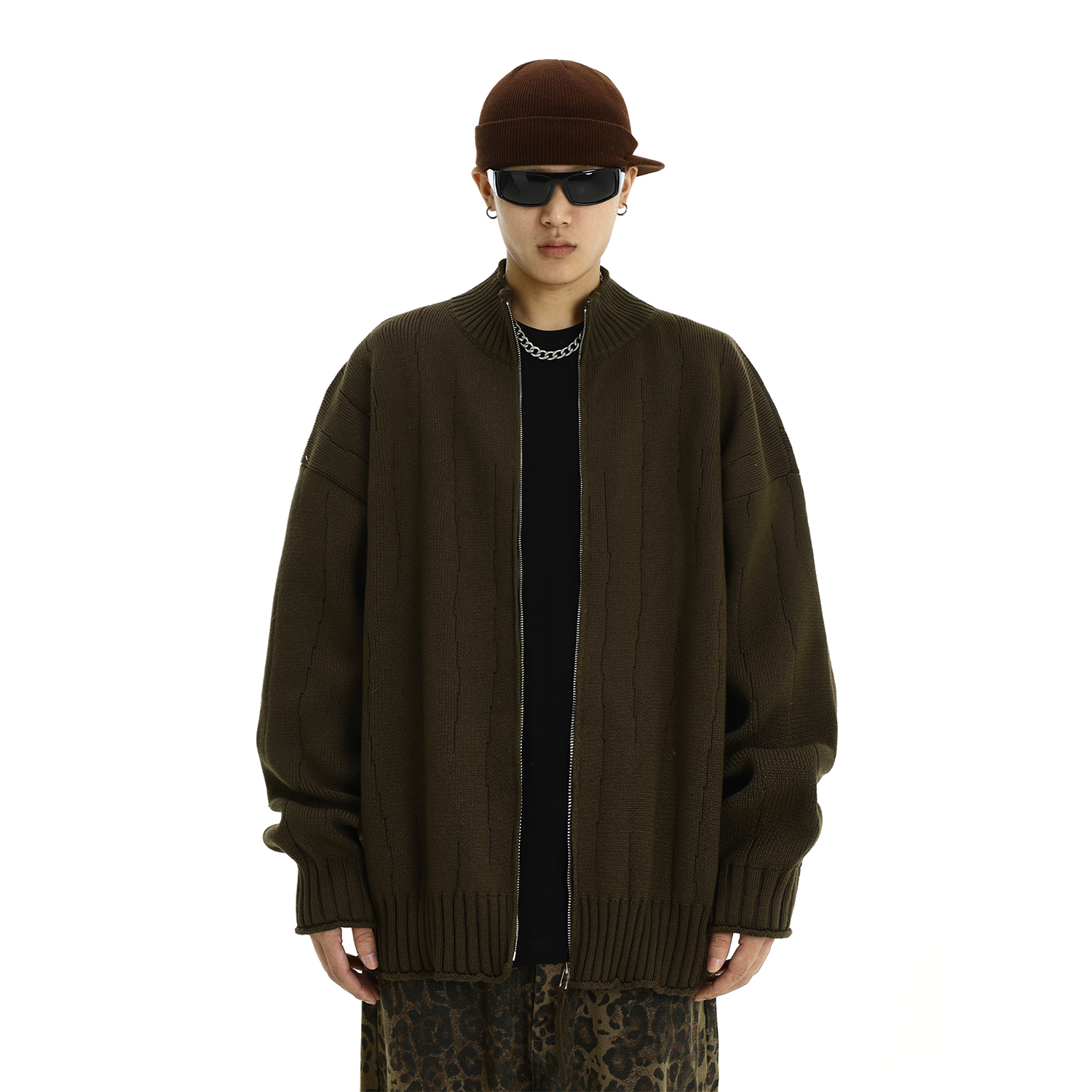 重磅复古开衫毛衣男秋季