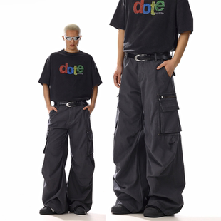 男女宽松休闲直筒阔腿长裤 裤 复古宽松廓形解构设计感灰色工装 美式