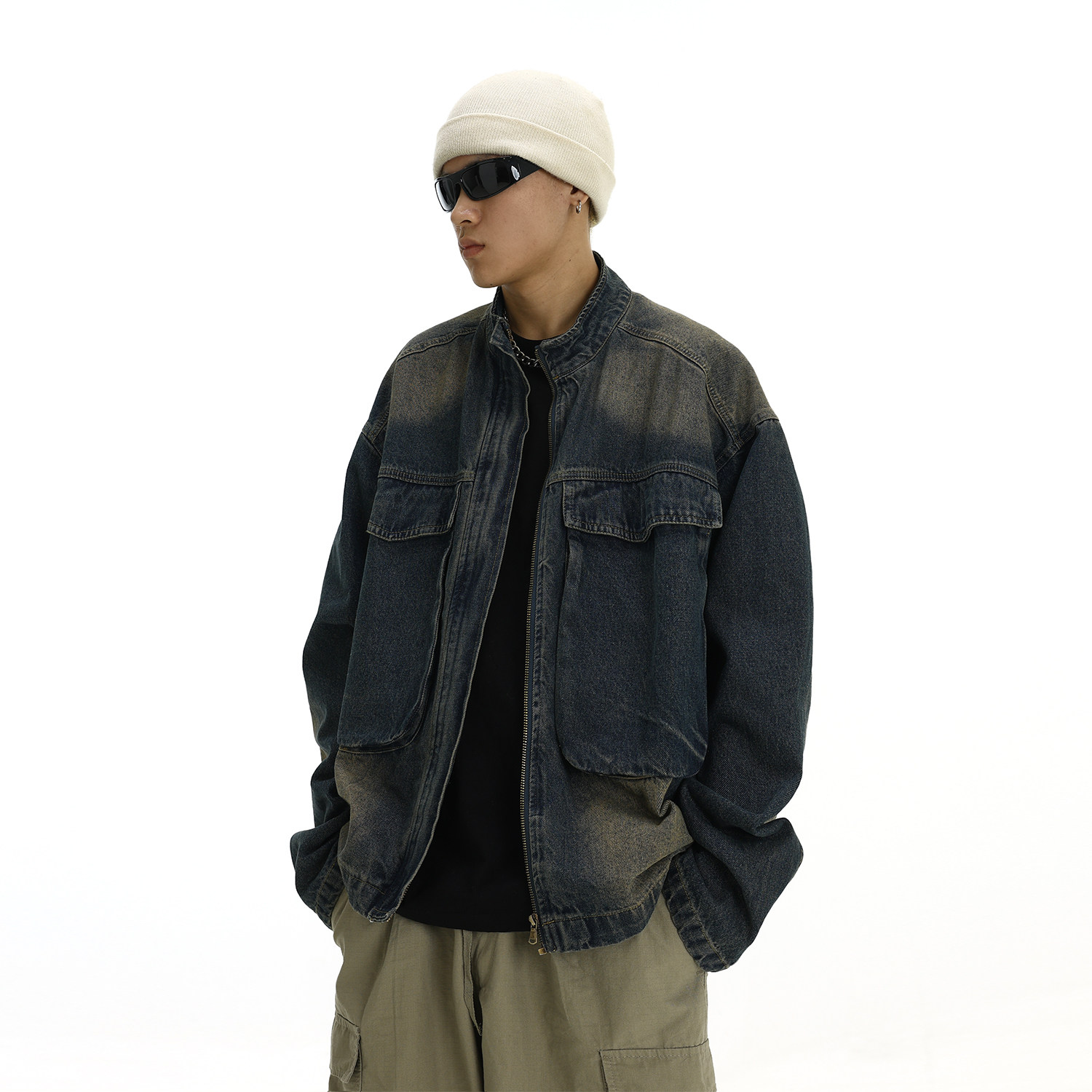 美式蓝渐变水洗做旧牛仔男女短款宽松休闲大口袋,男装,牛仔外套,淘宝优惠券,粉丝福利购,淘宝优惠卷