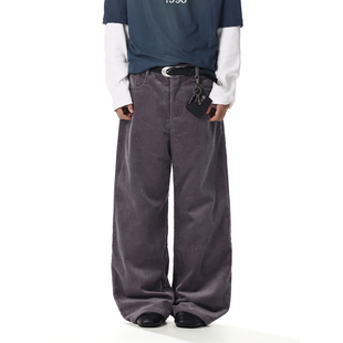 美式复古紫色立体褶皱牛仔裤男女拼皮口袋设计感宽松百搭阔腿裤子