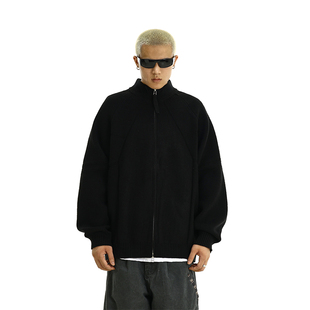 双拉链立领毛衣外套男春秋新款潮牌情侣简约立领宽松休闲针织上衣