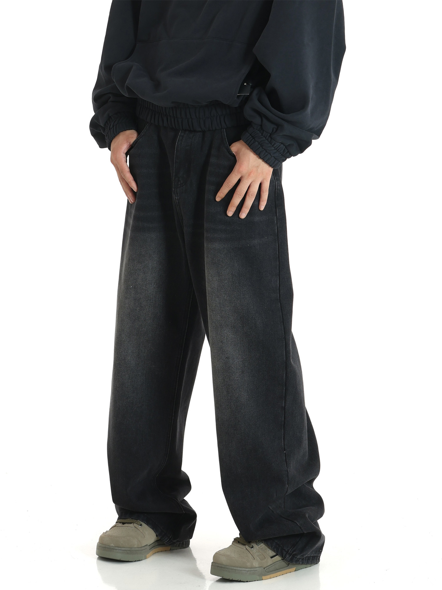 WASHED RETRO JEANS FOR MEN AND WOMEN AMERICAN STYLE WIDE-LEG SPORTS PANTS LOOSE STRAIGHT TUBE DRAPE ALL-MATCH CASUAL LONG PANTS