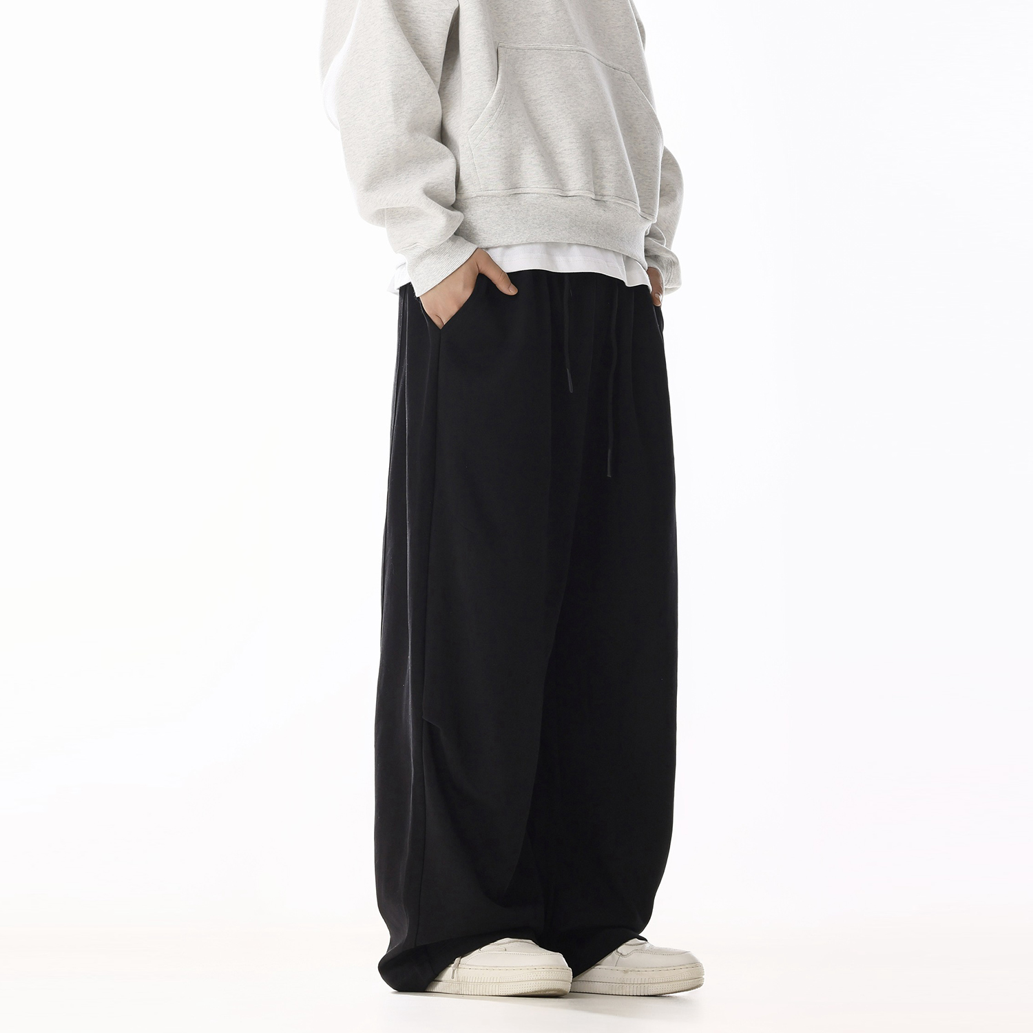 美式复古宽松黑色休闲裤男女