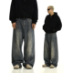 复古水洗做旧牛仔裤 男女春季 垂感休闲直筒阔腿裤 美式 宽松长裤