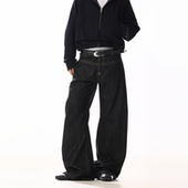 子 男女设计感小众痞帅垂感宽松休闲阔腿裤 美式 复古原色弯刀牛仔裤