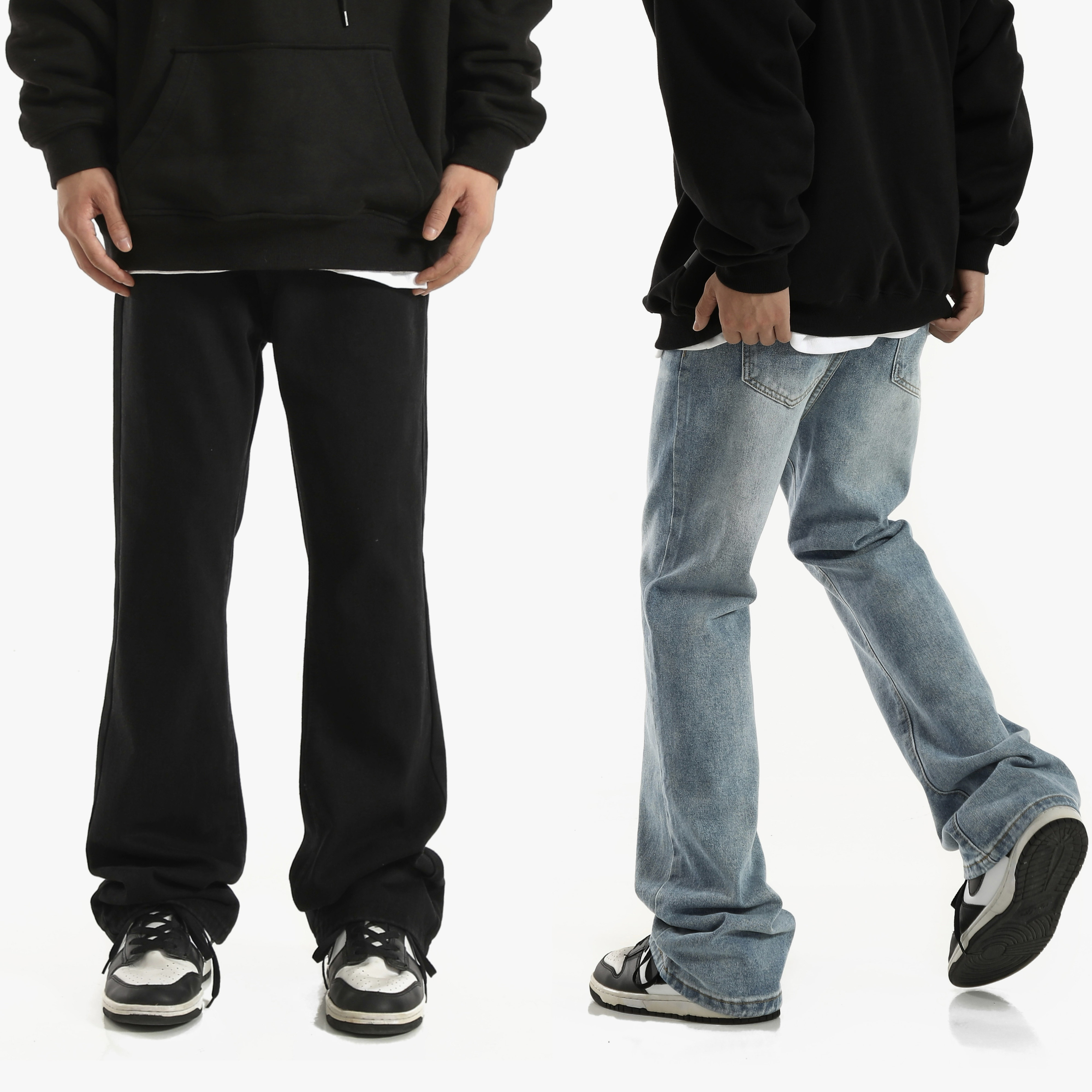 复古休闲微喇叭牛仔裤男女秋季新款高街高腰宽松直筒显瘦拖地长裤