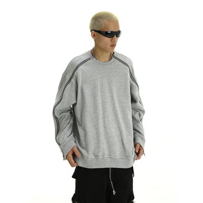 拼接双拉链休闲落肩卫衣