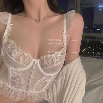 法式蕾丝辣妹鱼骨吊带上衣