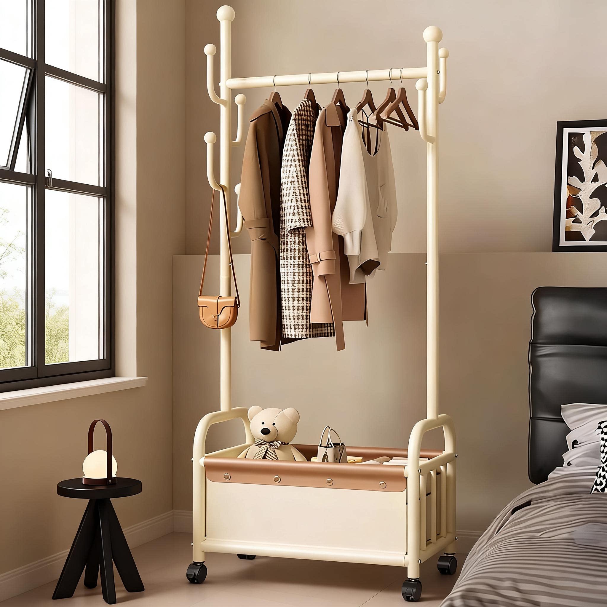 落地衣帽架卧室收纳衣架阳台晾衣架简约家用多功能床边置物挂衣架