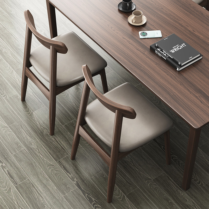 实木餐椅家用椅子书桌椅现代简约餐桌凳子靠背牛角椅休闲原木茶椅