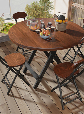 可折叠餐桌小桌子家用简易桌子折叠桌出租屋户外便携摆摊吃饭圆桌