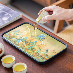 晟窑吸水茶盘陶瓷干泡盘小型家用长方形托盘茶海轻奢日式沥水茶台