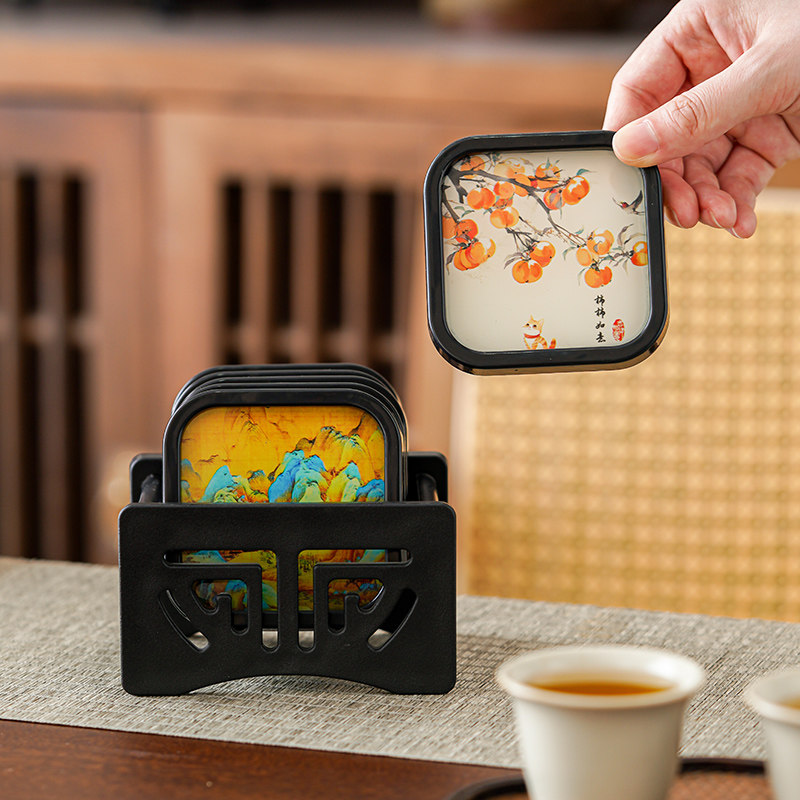 晟窑国风玻璃茶垫杯垫茶杯垫茶道功夫茶杯托创意茶具配件六个带框,餐饮具,杯垫,淘宝优惠券,粉丝福利购,淘宝优惠卷