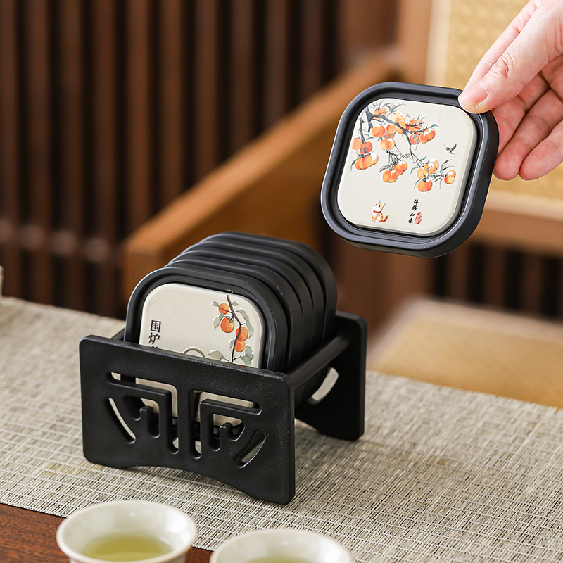 晟窑吸水杯垫浮雕垫子功夫茶具茶道配件杯垫茶杯隔热杯托底座防烫