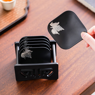 晟窑中式茶道茶杯垫杯托防滑隔热垫功夫茶具零配件圆形六片装带框