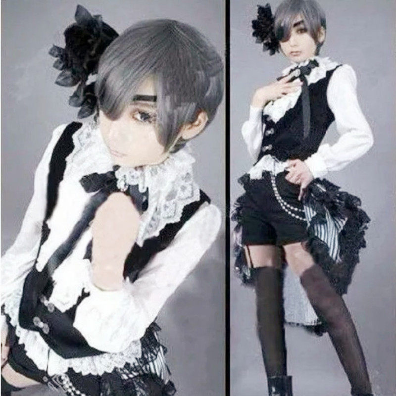 魂漫轩 黑执事夏尔COS黑版马戏团 黑百合cosplay服装8件套表演服