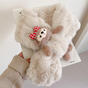 2025新款仿兔毛围巾女生秋冬季可爱儿童宝宝毛绒护颈加厚保暖围脖