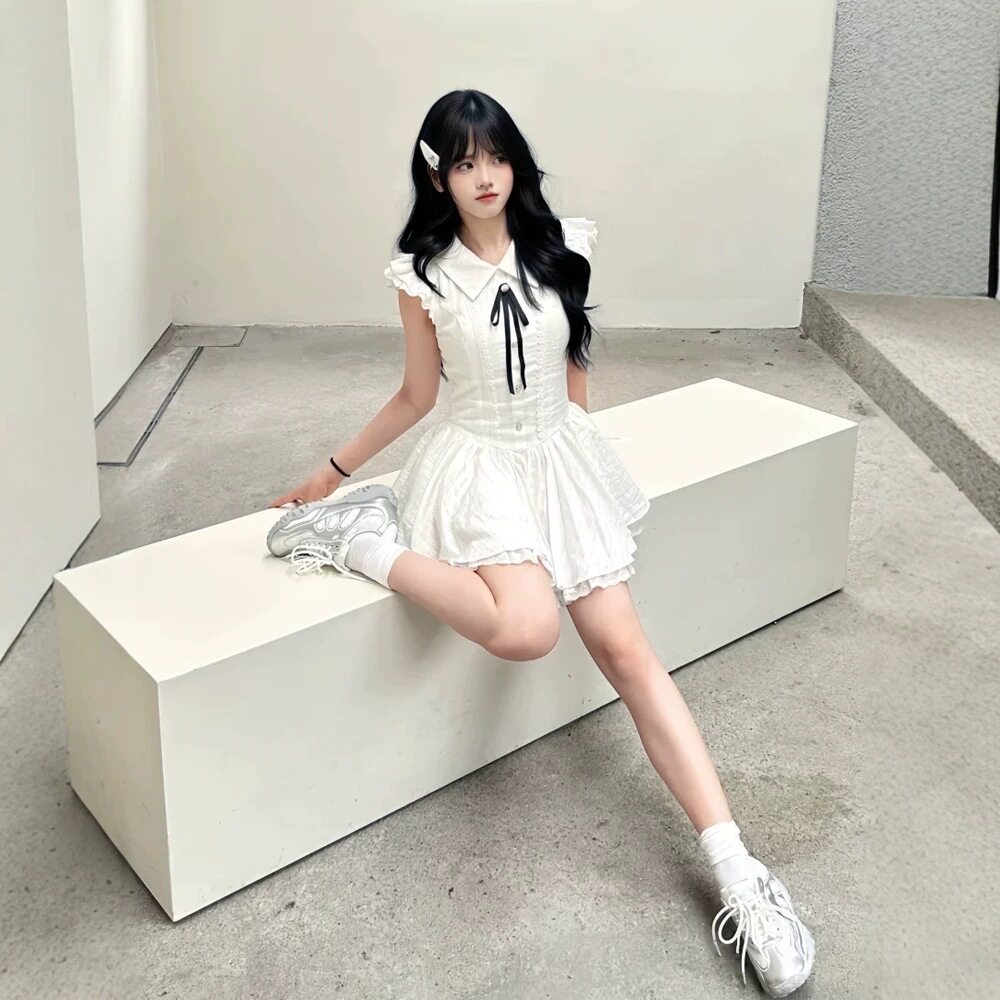 法式温柔风设计感蝴蝶结系带连衣裙女2026夏季新款气质甜美蓬蓬裙
