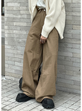 ZINGUP美式高街拖地长裤男春秋卡其色裤子宽松直筒休闲阔腿牛仔裤