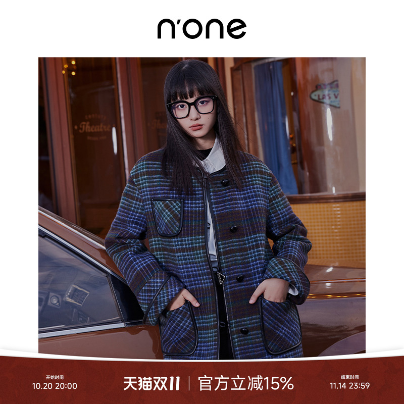 NONE绵羊毛中长款学院风毛呢大衣