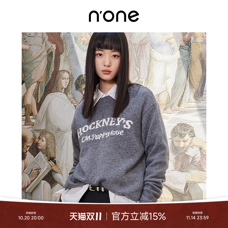 NONE绵羊毛圆领套头针织衫