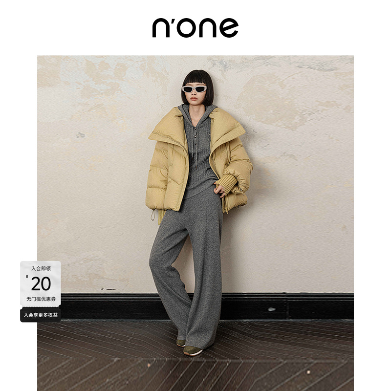 none立领螺纹袖口收拢下摆羽绒服
