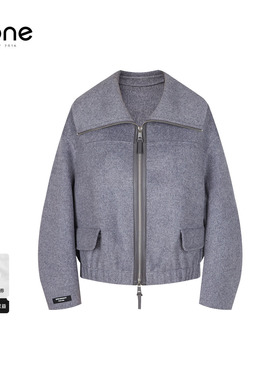 none 简约短款大衣外套女2025冬季新款灰色翻驳领双拉链宽松百搭