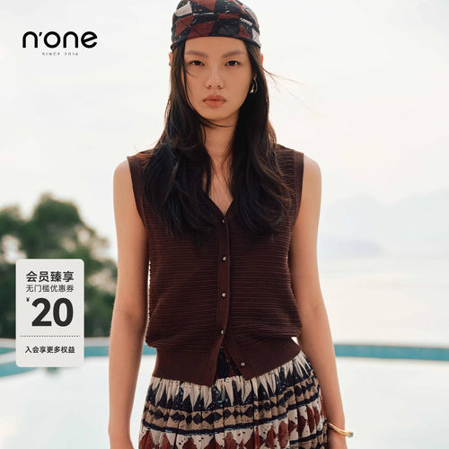 none咖色V领针织马甲开衫女外搭