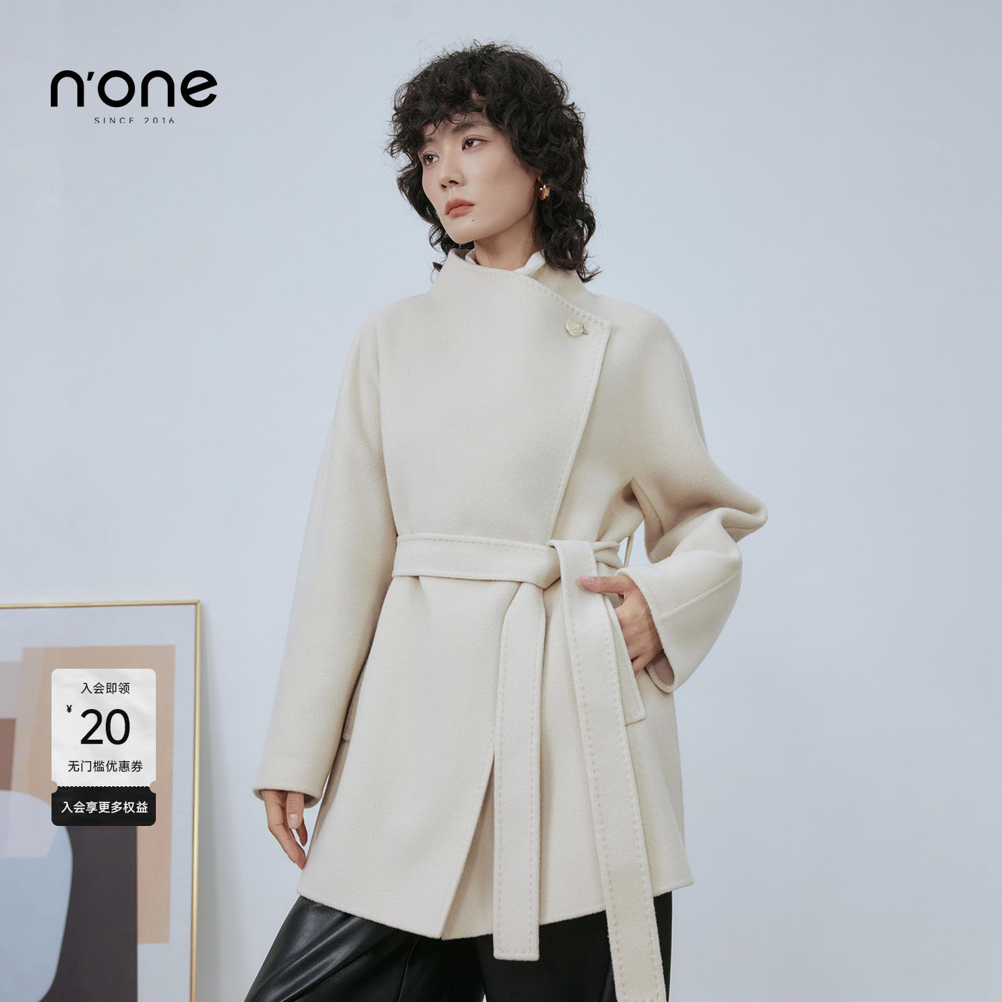 none绵羊毛混纺时大翻领呢料大衣