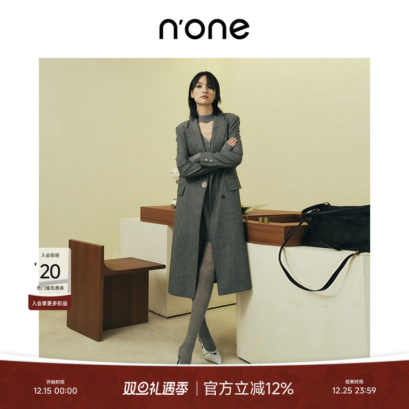 none单粒扣干练戗驳领双面呢大衣