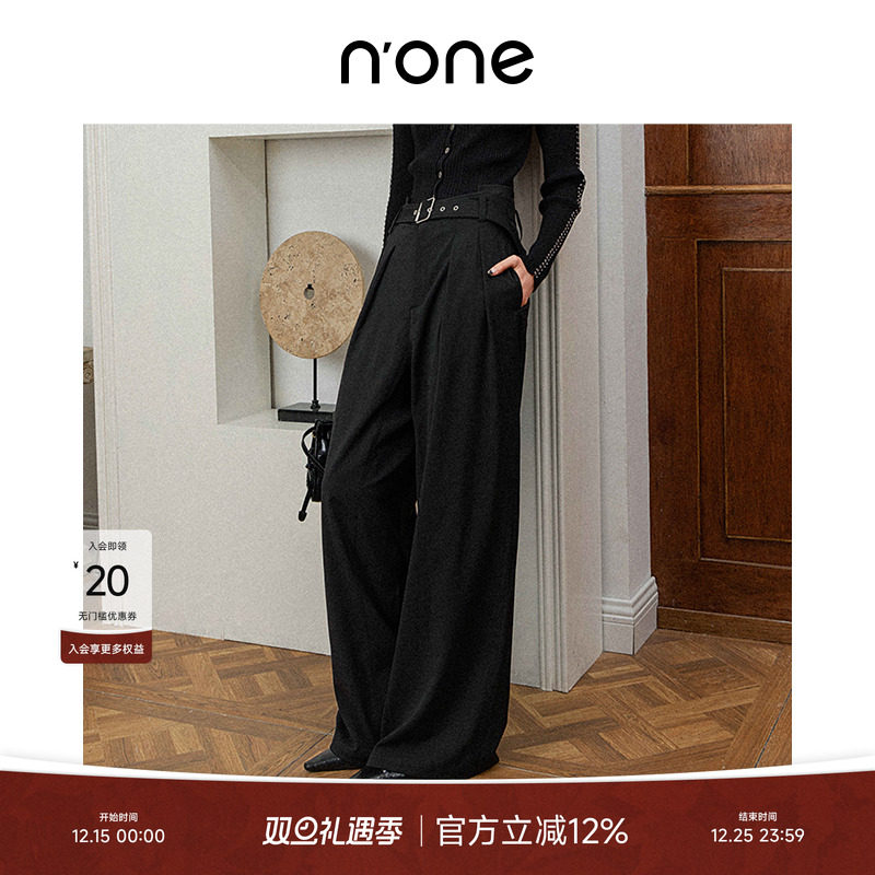 NONE打褶弹力后腰垂感耐磨休闲裤