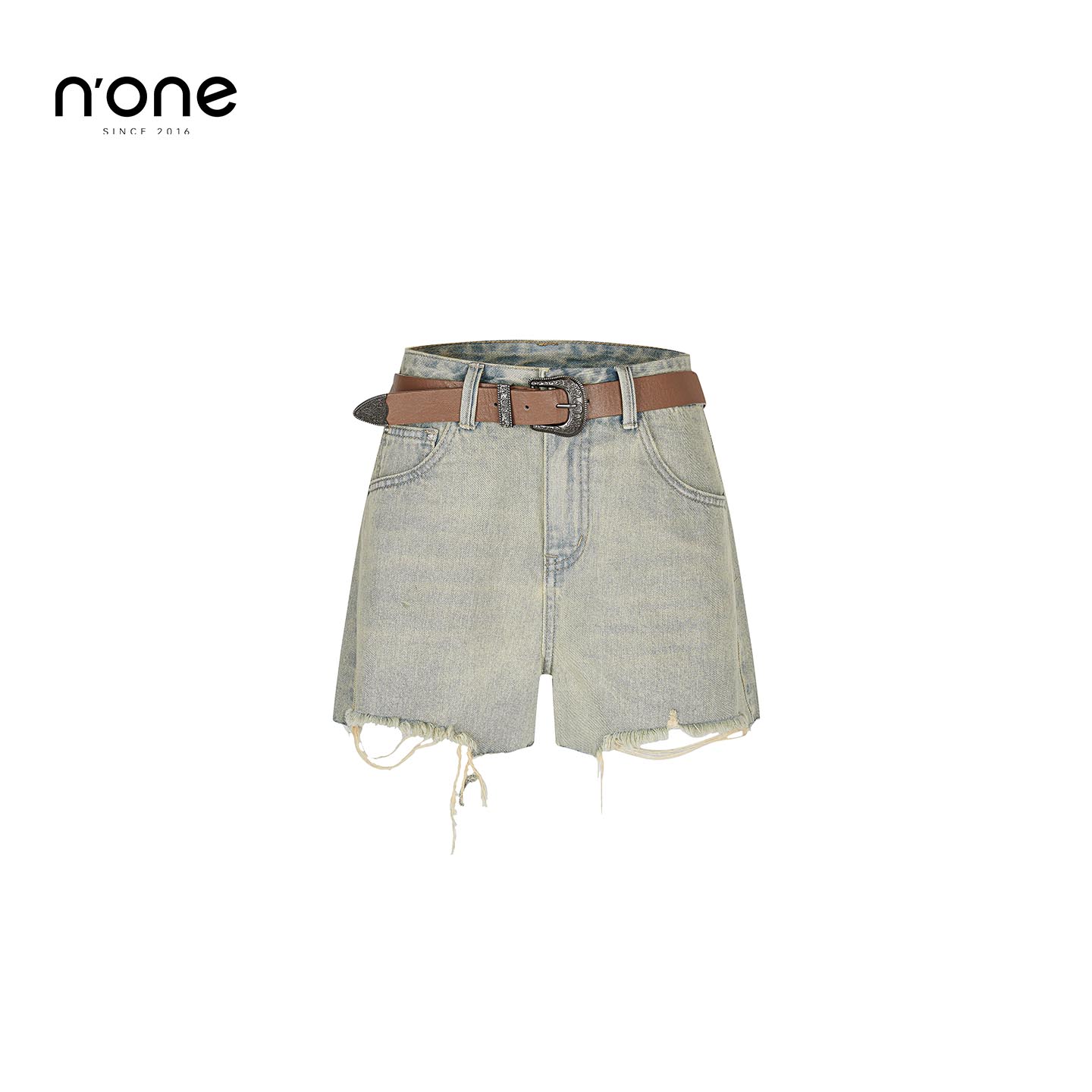 none美式复古做旧毛边牛仔短裤图片