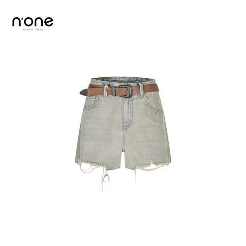 none美式复古做旧毛边牛仔短裤