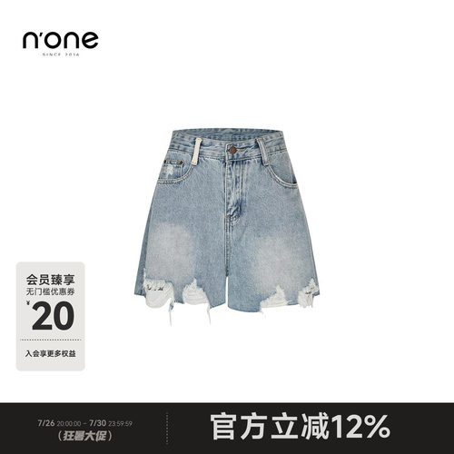 none美式复古破洞显瘦牛仔短裤