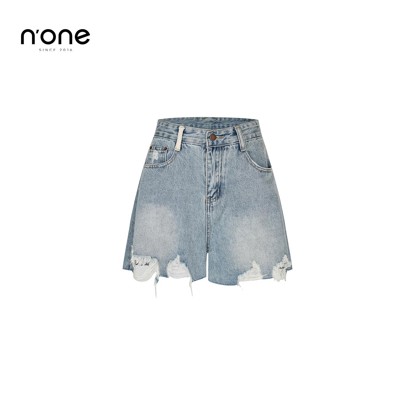none美式复古破洞显瘦牛仔短裤图片