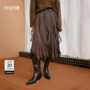不规则下摆设计感A字裙中长款 新款 复古网纱半身裙女2026春季 none