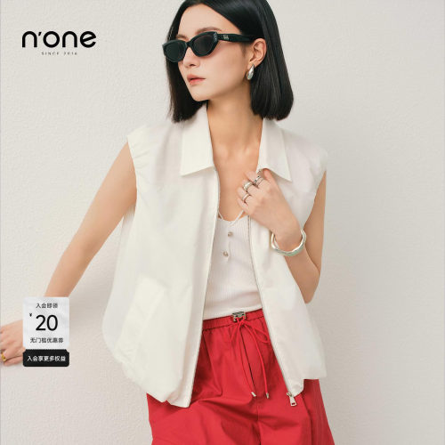 none简约气质翻领无袖拉链马甲