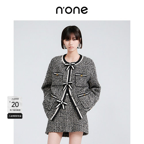 NONE落肩H型粗花呢小香短外套
