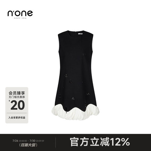 none名媛风黑白撞色无袖连衣裙