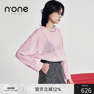 袖 none 樱花粉圆领宽松毛衣女软糯慵懒风高级感衬衫 新款 2025春季