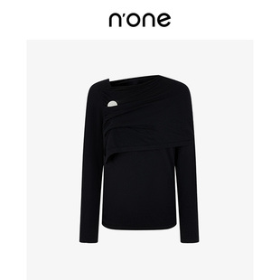 抽褶宽松舒适长袖 披肩式 上衣 黑色假两件毛衣女秋冬新款 none