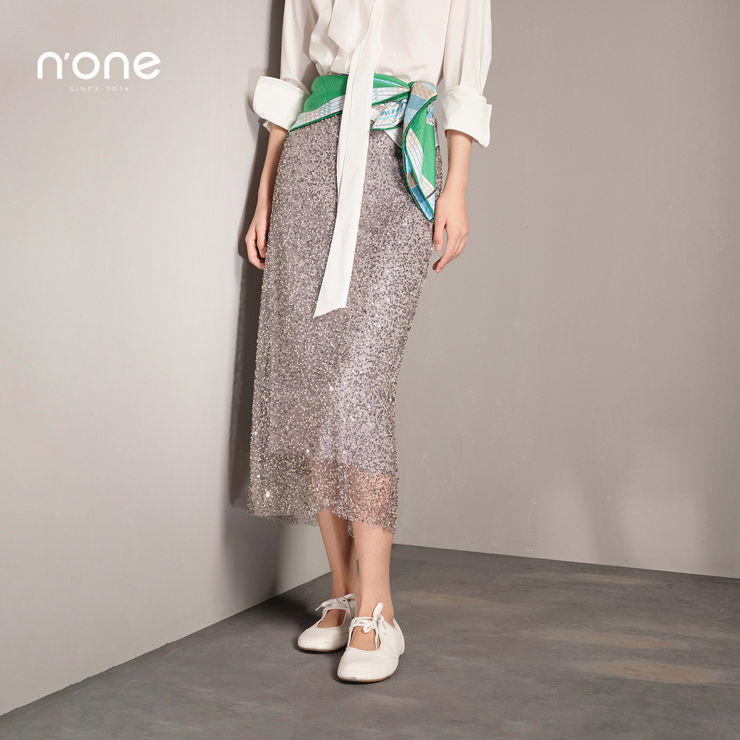 none精致优雅两件套亮片半身裙