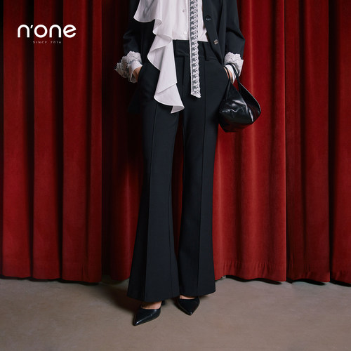 none休闲简约高腰修身微喇裤