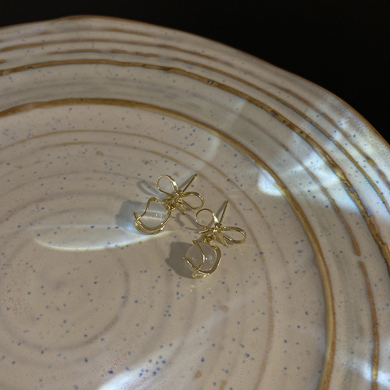 diyS925银针简约蝴蝶结耳环女小