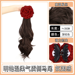 假发辫马尾夹头花抓夹大玫瑰花微卷发夹短发过渡期神器发量少头饰