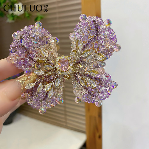 CL483新品轻奢水晶串珠蝴蝶鸭嘴夹高级感侧边刘海夹气质优雅头饰