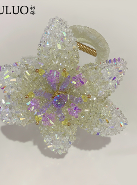 CL395水晶花朵抓夹女后脑勺盘发鲨鱼夹高级感手工发饰新中式头饰